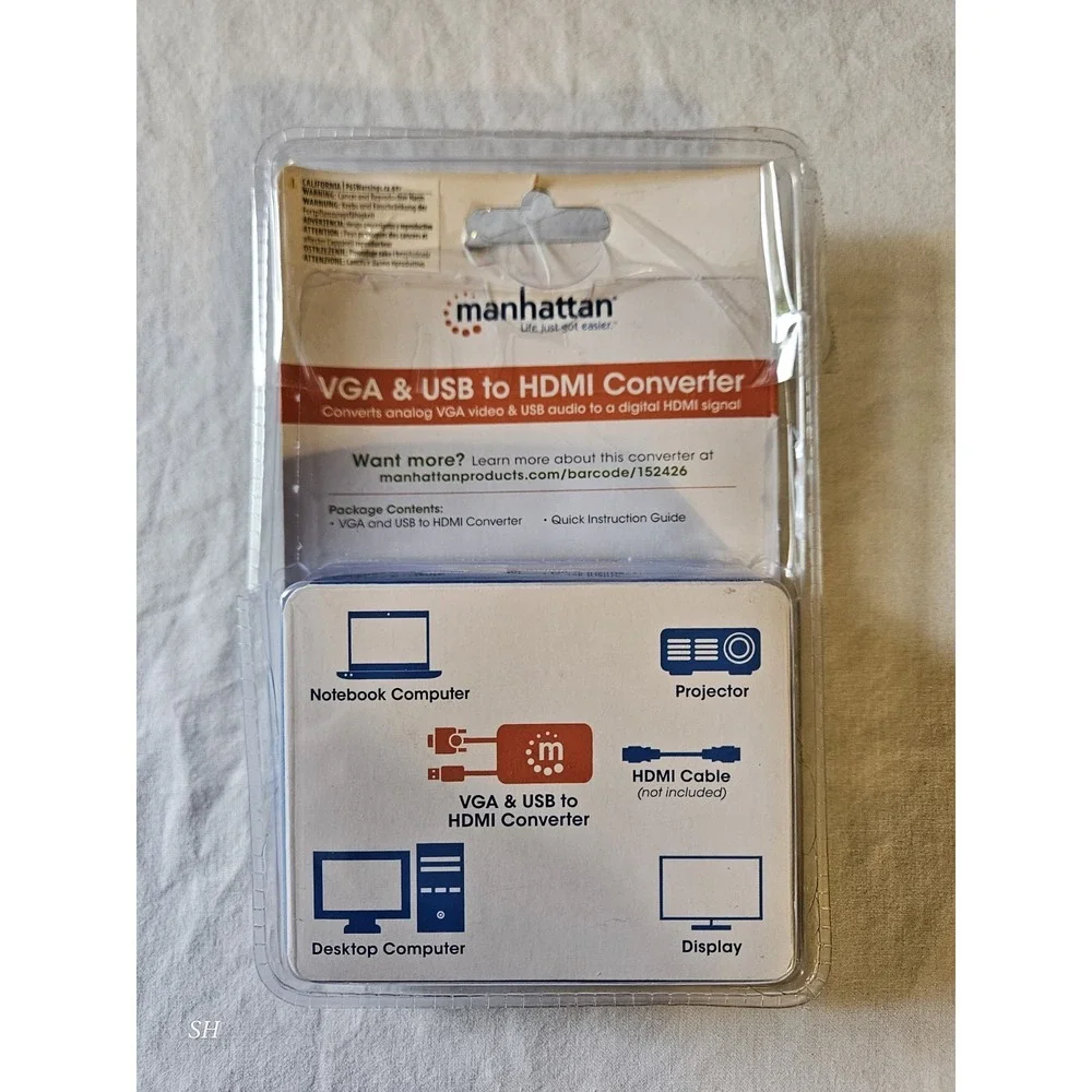 Manhattan VGA & USB to HDMI Converter Adapter 1080p Audio Video New Sealed